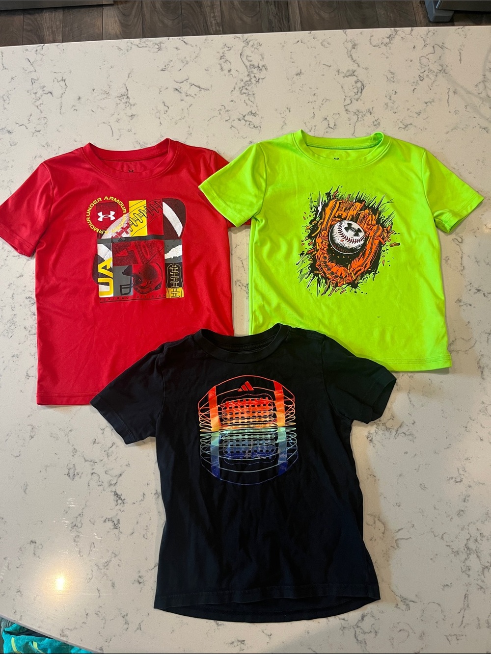 Under Armour Red, Neon Green & Black Graphic Kids' Short Sleeve Tee Trio